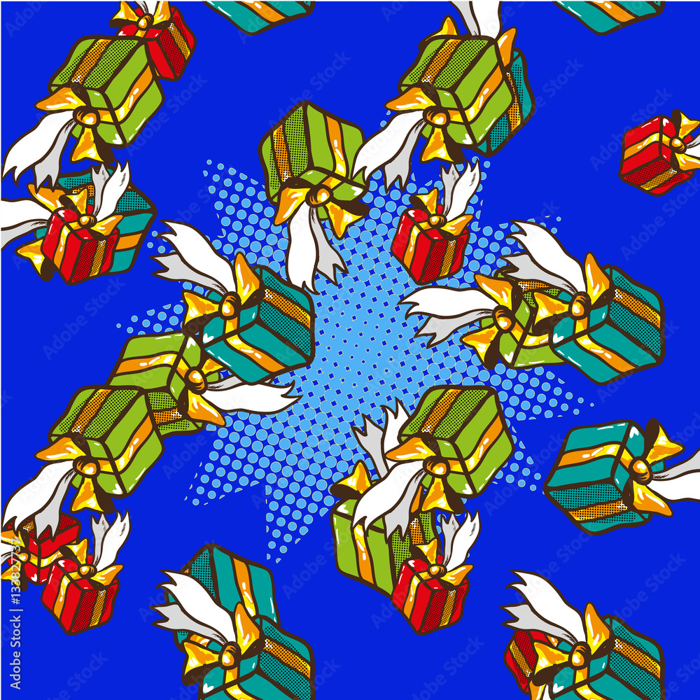 Gifts pop art comics seamless pattern vector