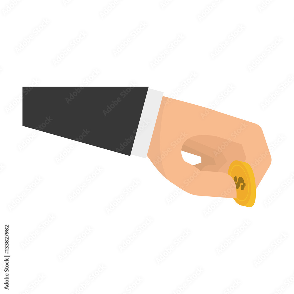 hand with money coins over white background. colorful design. vector illustration hand with money coins over white background. colorful design. vector illustration