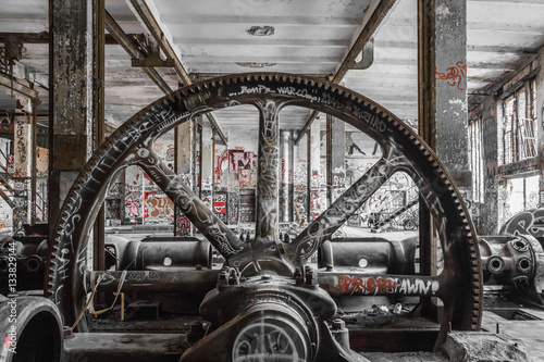 industrial machinery in abandoned factory