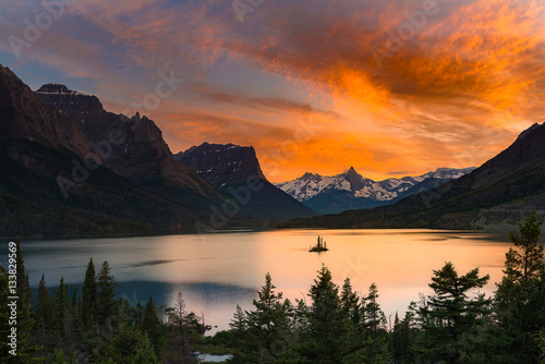 St. Mary Lake and wild goose island in Glacier national park photo