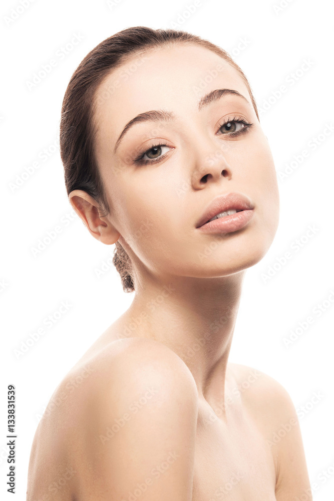 closeup portrait of young woman with clean fresh skin isolated on white background closeup portrait of young woman with clean fresh skin isolated on white background