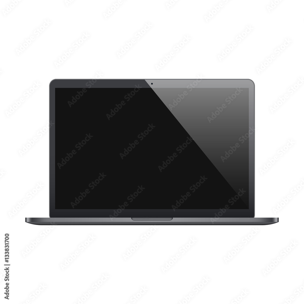 laptop frosted black color with blank screen isolated on white ...