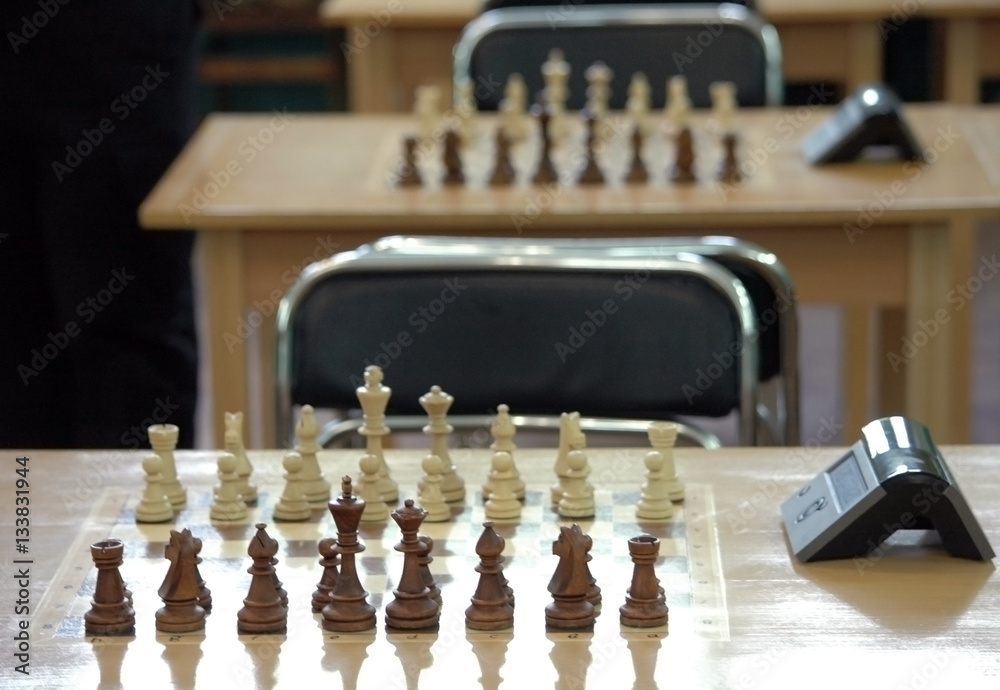 Chess on a wooden board