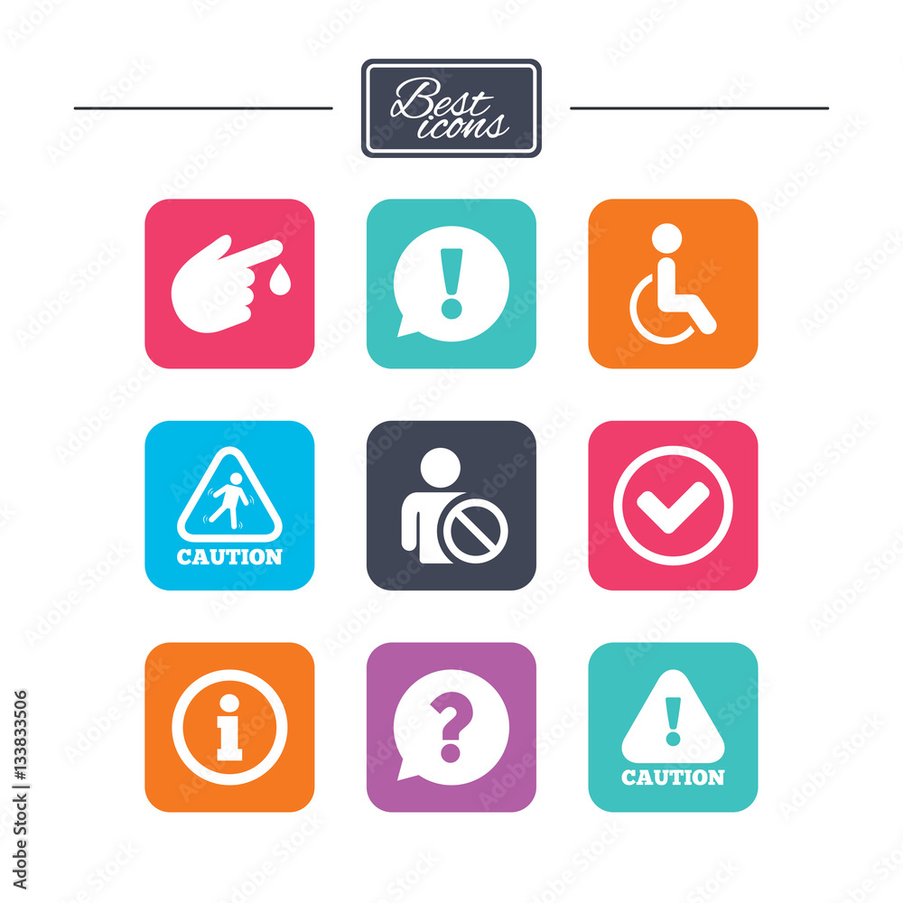 Caution and attention icons. Information signs. Caution and attention icons. Information signs.