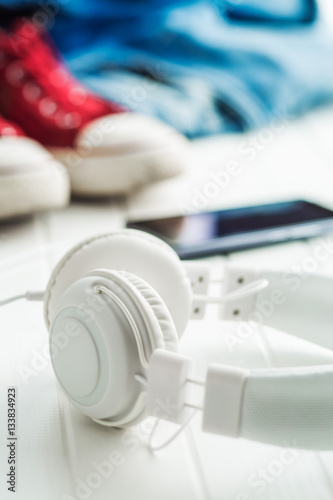 White vintage headphones.