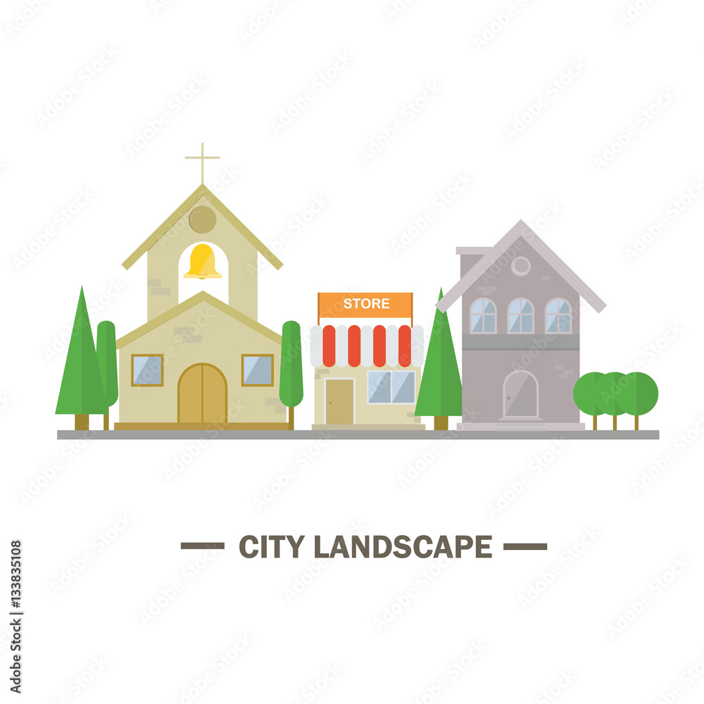 City landscape flat design vector illustration