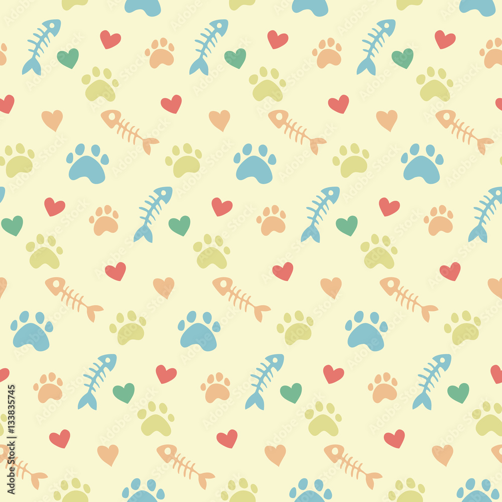 vector pattern with cats paw prints