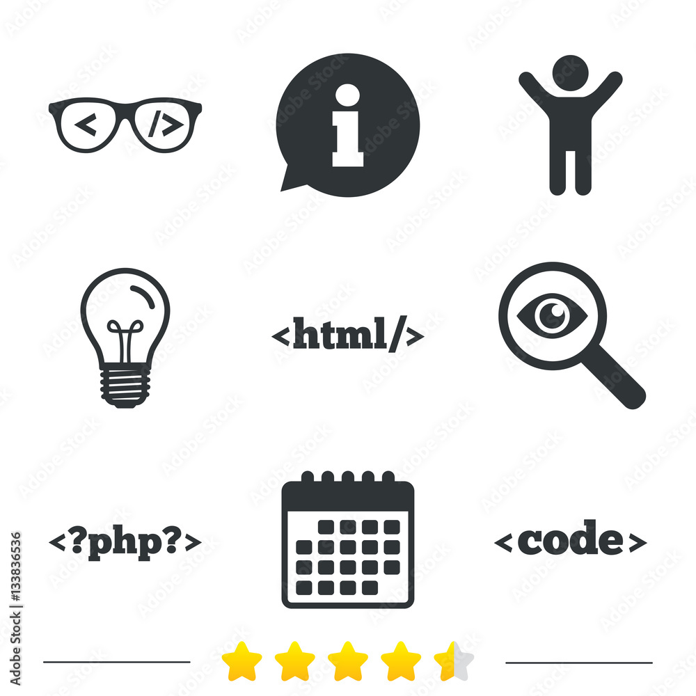 Fototapeta premium Programmer coder glasses. HTML markup language.