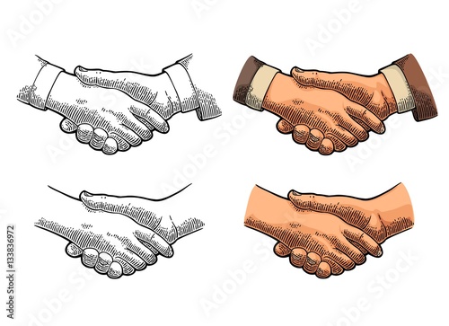Handshake. Vector color vintage engraving