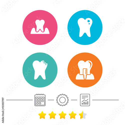 Dental care icons. Caries tooth and implant.