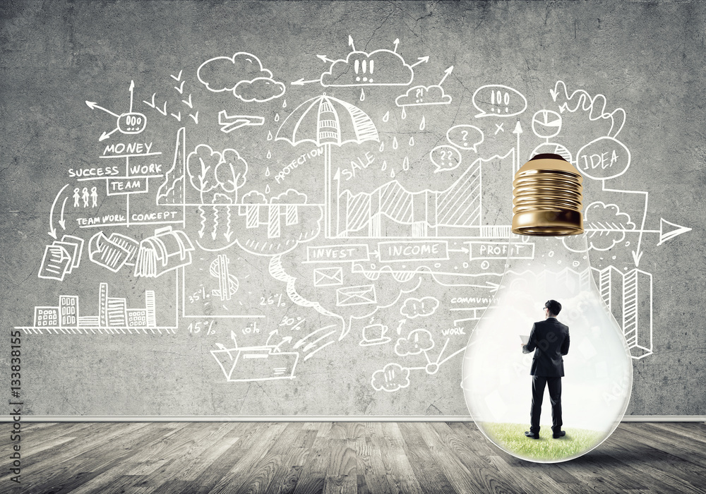 Businessman trapped in bulb Businessman trapped in bulb