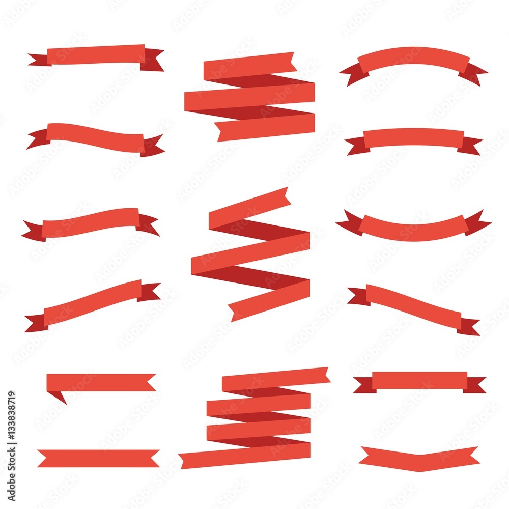 Paper banners ribbons in origami style. Set of banner red ribbon templates for decoration and advertisement. White background. Vector illustration Paper banners ribbons in origami style. Set of banner red ribbon templates for decoration and advertisement. White background. Vector illustration