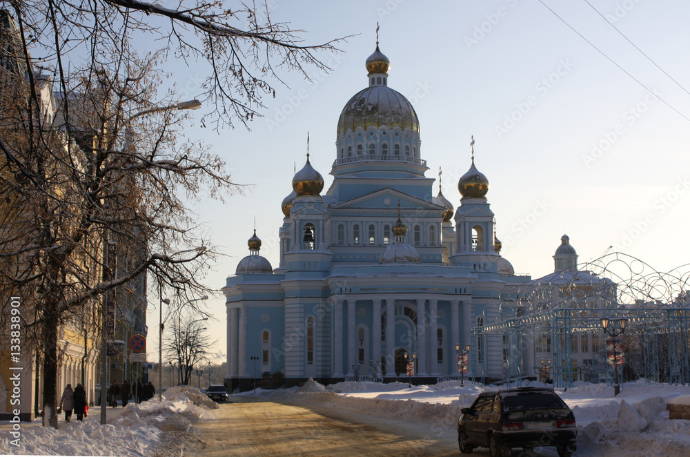 Winter view at Cathedral of St Warrior Fedor Ushakov in Saransk, capital of Republic Mordovia. Russian Federation