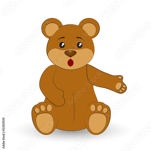 Brown teddy bear on white. Vector illustration.