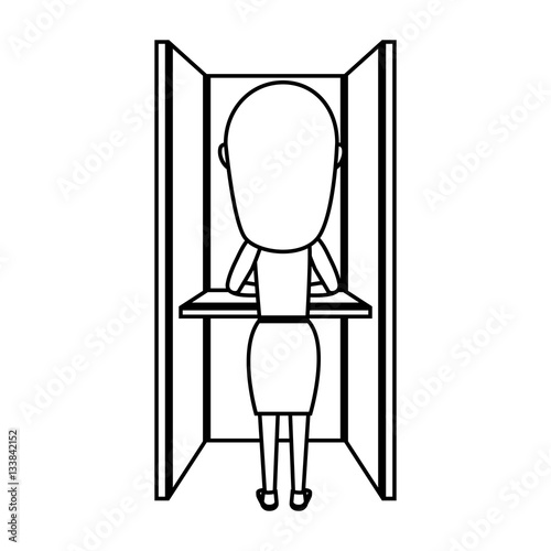 Person voting in cubicle vector illustration design