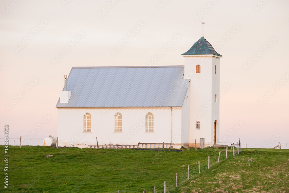 Church on the island Flatey Iceland at midnight in june Church on the island Flatey Iceland at midnight in june