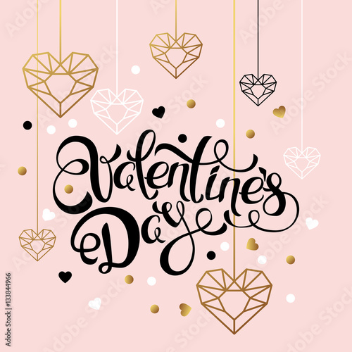 Valentines day vector greeting card. Hand drawn calligraphy lettering and out...
