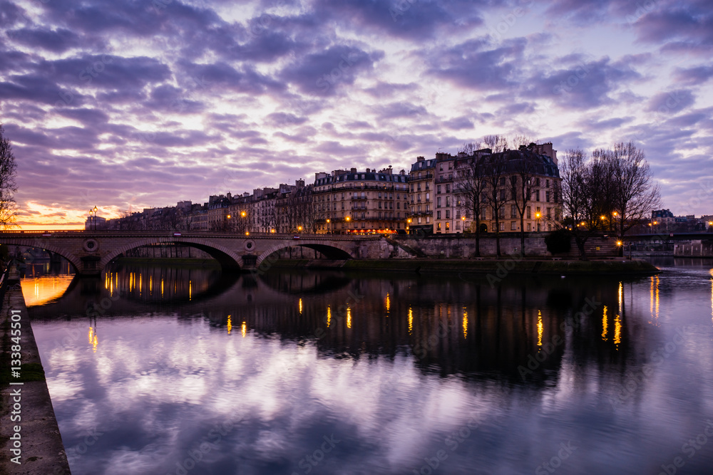 Seine River in Paris France at Sunrise