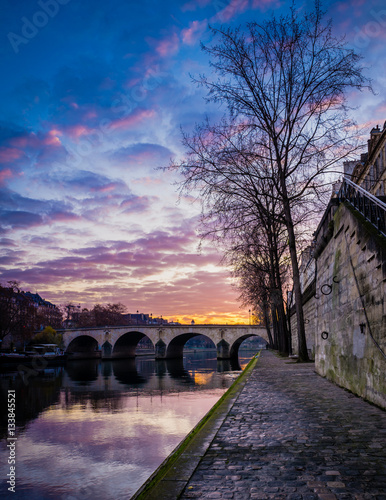 Seine River in Paris France at Sunrise