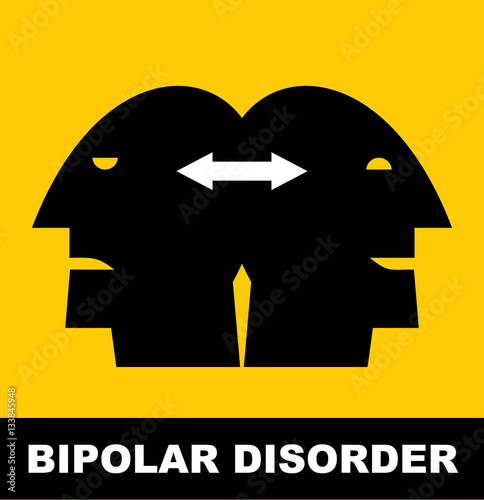 Person with Bipolar Disorder. Simple flat icon of a bipolar disorder person. Vector illustration of a two head showing 2 different moods, manic and depressive.