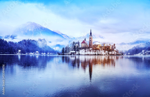 Lake Bled in winter, Bled, Slovenia, Europe. © nataliaderiabina