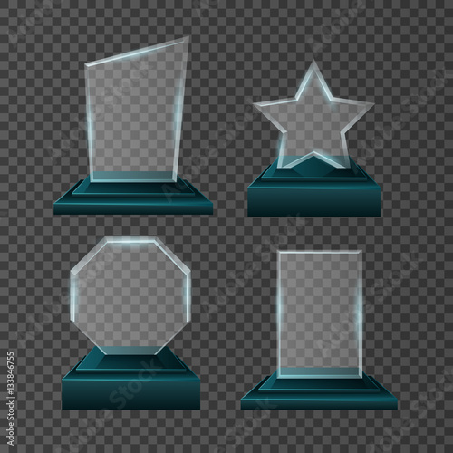 Empty glass trophy awards vector set design.