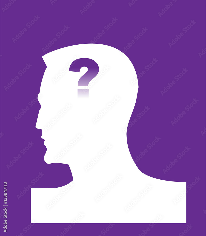Dementia. Alzheimer. Head and question mark. Mental health symbol conceptual design. Side profile of a human face with the question mark inside as a symbol for neurology and dementia or memory loss. Dementia. Alzheimer. Head and question mark. Mental health symbol conceptual design. Side profile of a human face with the question mark inside as a symbol for neurology and dementia or memory loss.