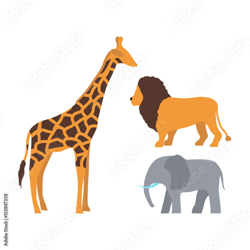 Cute giraffe  elephant and lion cartoon