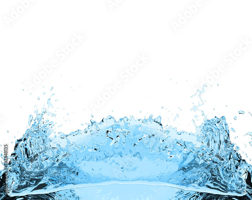 blue water splash drink on white background 3D illustration
