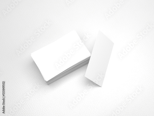 Stack of business cards. Namecards mockup template on white leather background. 3D Rendering