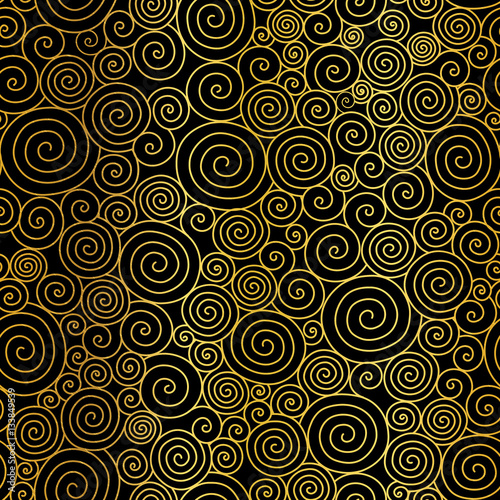 Vector Golden Black Abstract Swirls Seamless Pattern Background. Great for el...