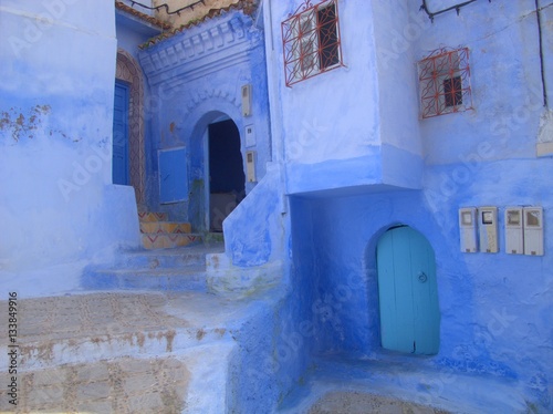 Cosy entrances to homes in the beautiful blue city of Chefchaouen in Nth Morocco © mat_millard