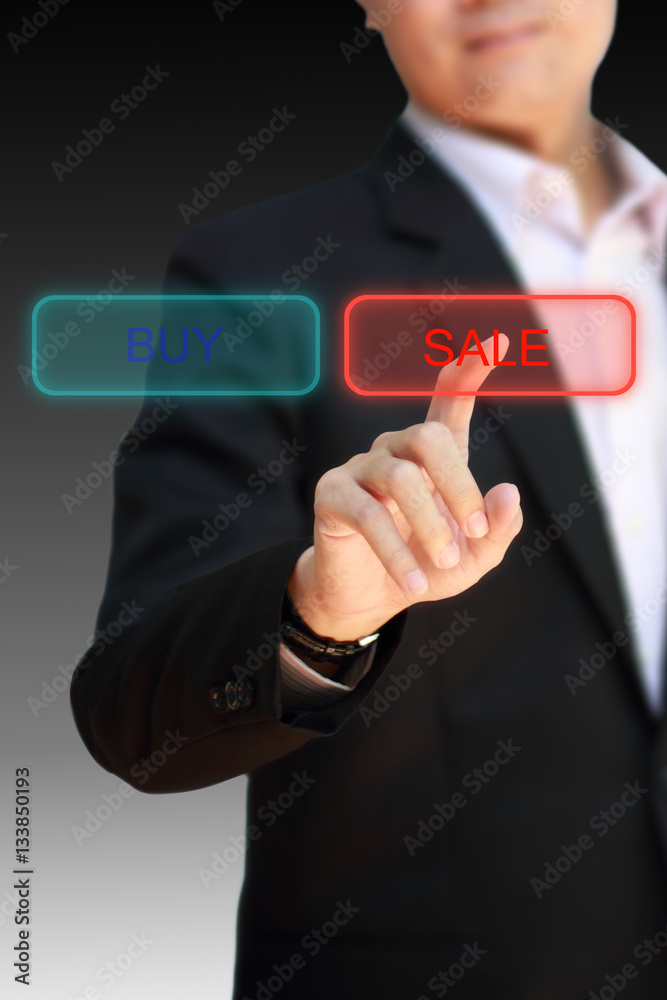 Business man finger pointing to choose SALE. Business man finger pointing to choose SALE.