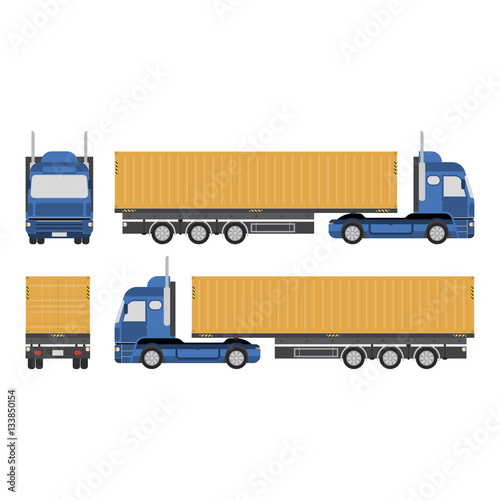 Big truck with container vector illustration on white background. View the front, rear and side.