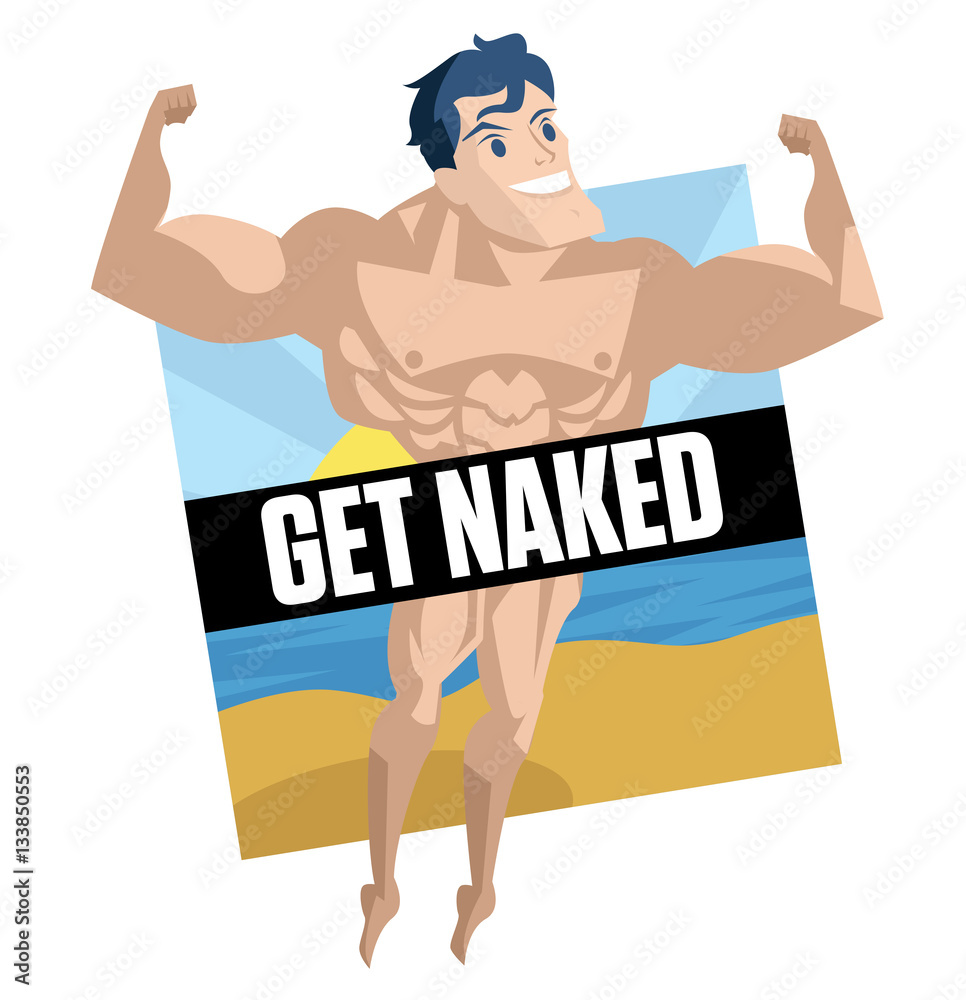 happy naked man on nudist beach Stock Vector | Adobe Stock