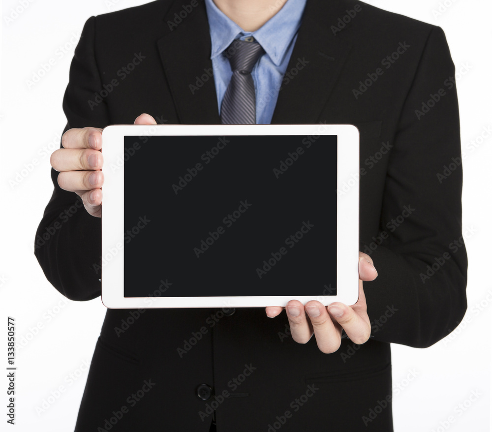 man showing tablet man showing tablet