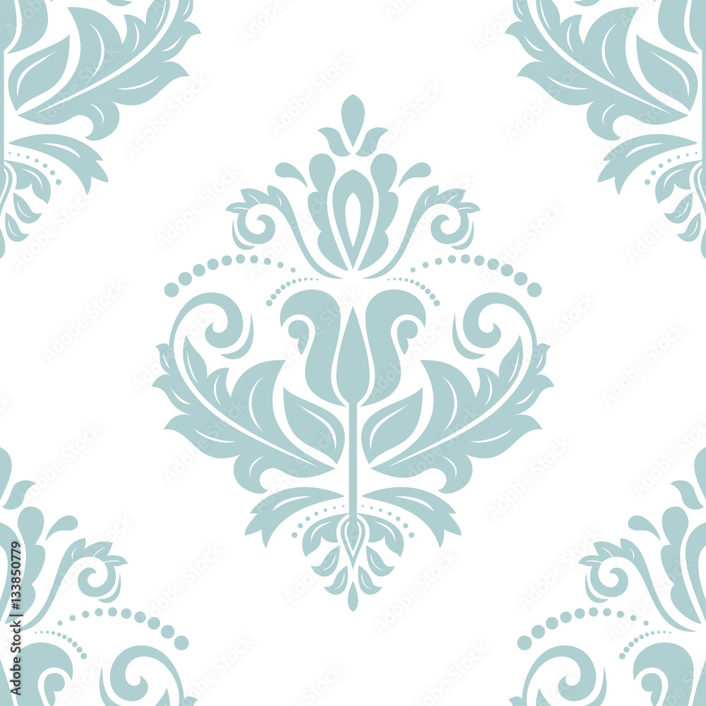 Oriental vector classic light blue and white pattern. Seamless abstract background with repeating elements. Orient background