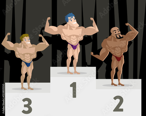 three bodybuilders on the podium