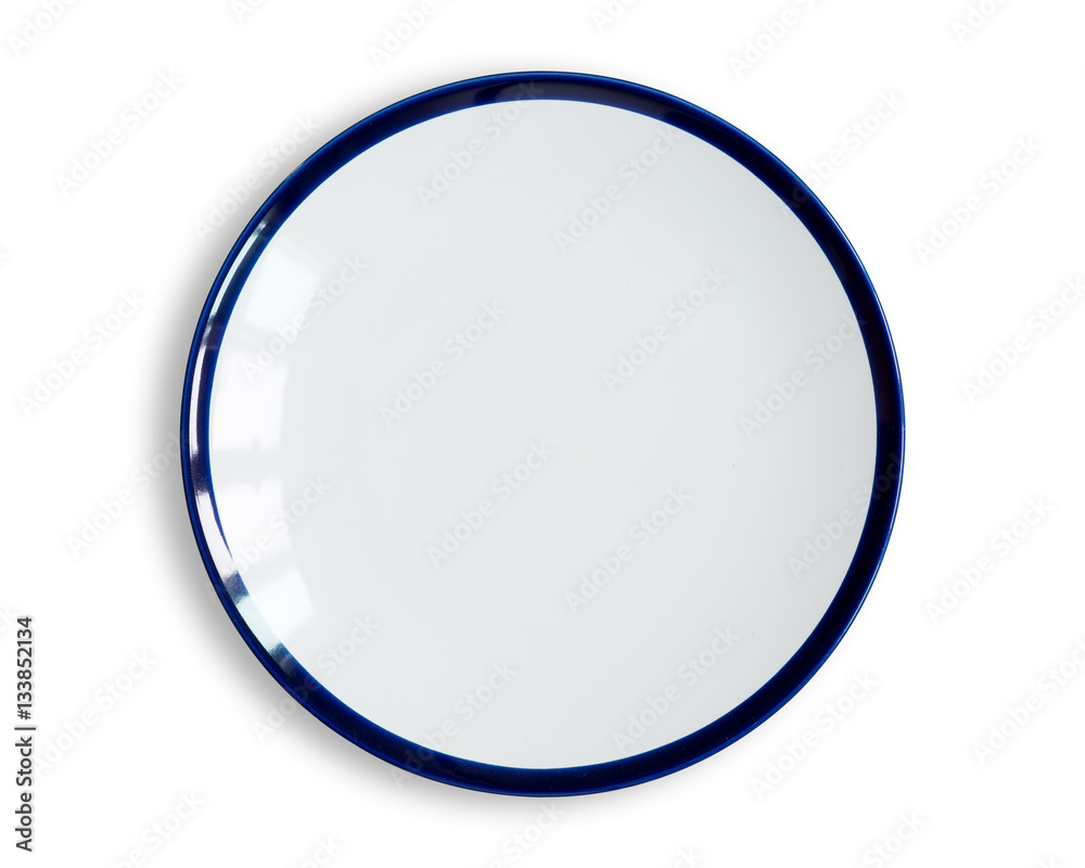 Top view of blank white dish isolated on a white background.