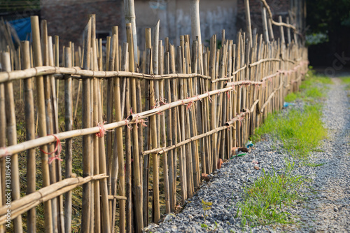 Bamboo fence by road in Asian countryside