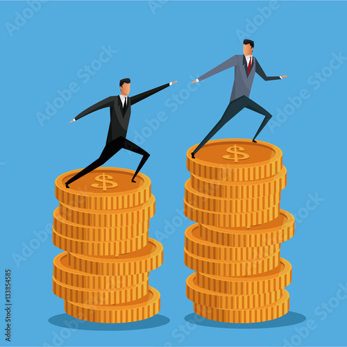 men business on pile coin growth collaboration vector illustration eps 10
