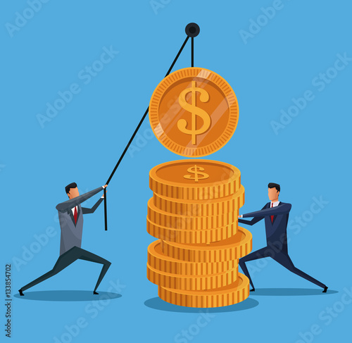 men collaboration finance coin lifting vector illustration eps 10