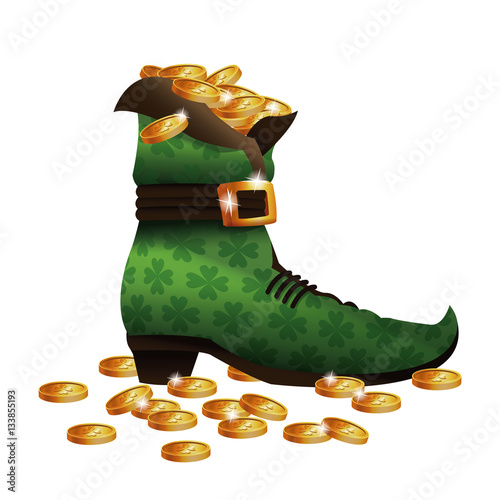 saint patricks day boot golden coins vector illustration eps 10