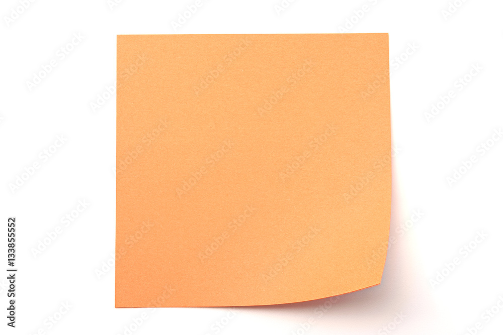 Orange paper stick note on white background