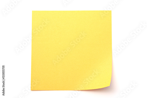 Yellow paper stick note on white background