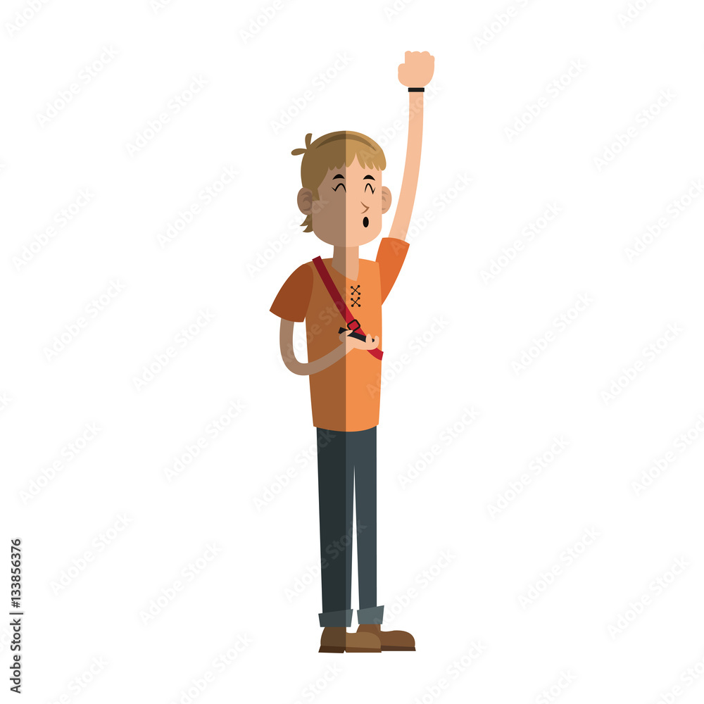 young man cartoon using a smartphone over white background. colorful design. vector illustration young man cartoon using a smartphone over white background. colorful design. vector illustration