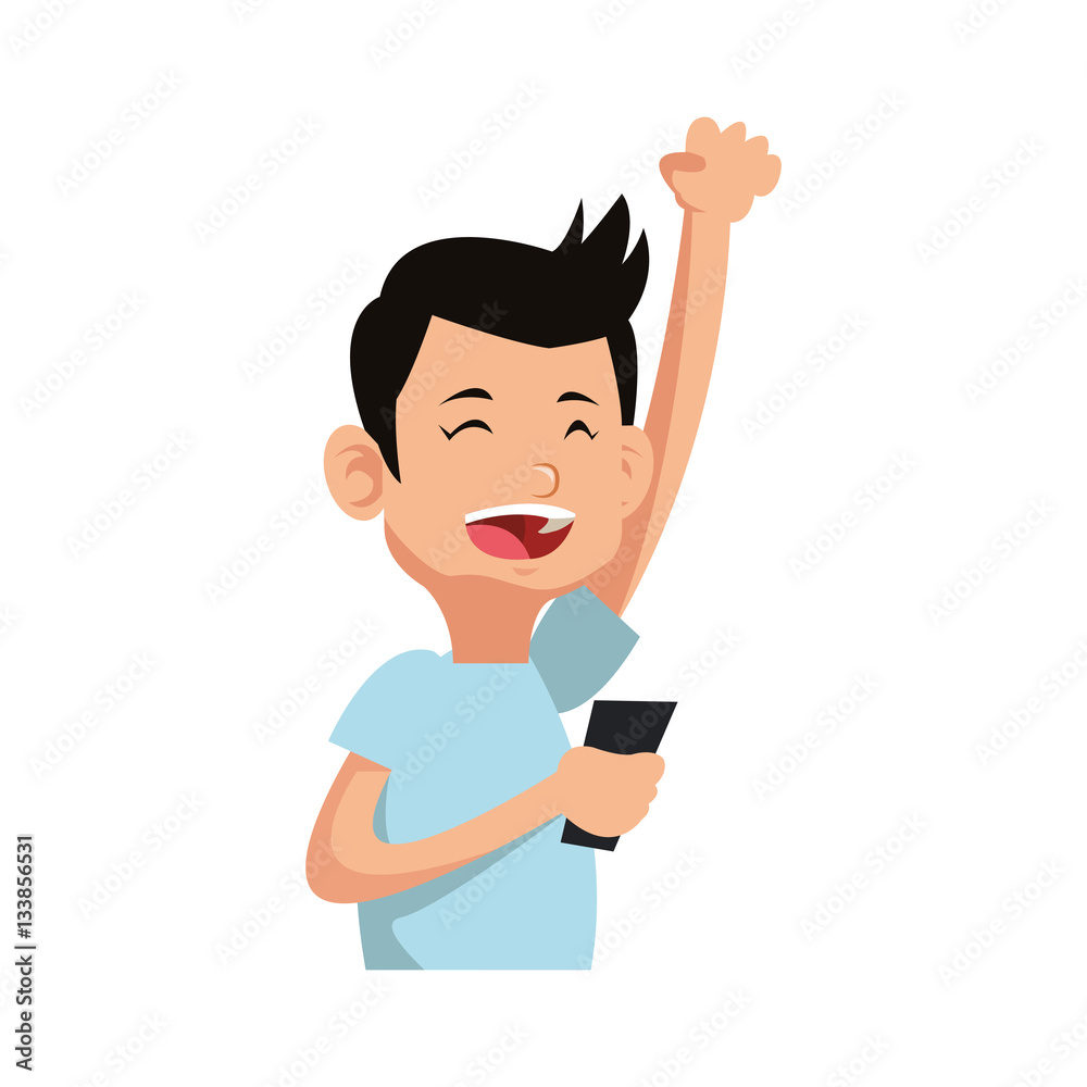 boy cartoon playing videogames over white background. colorful design. vector illustration boy cartoon playing videogames over white background. colorful design. vector illustration