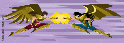 clash battle of two anime armored knights powerful heroes