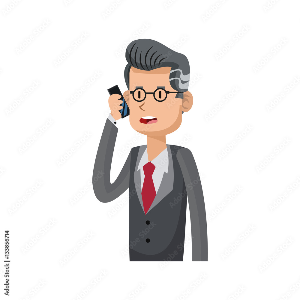 businessman cartoon using a smartphone over white background. colorful design. vector illustration businessman cartoon using a smartphone over white background. colorful design. vector illustration