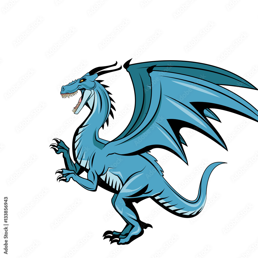 blue dragon cartoon icon over white background. colorful design. vector